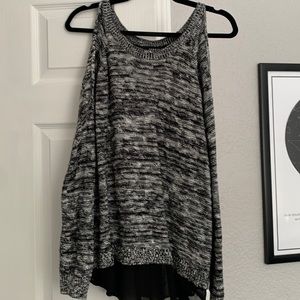 Black and white off the shoulder sweater
